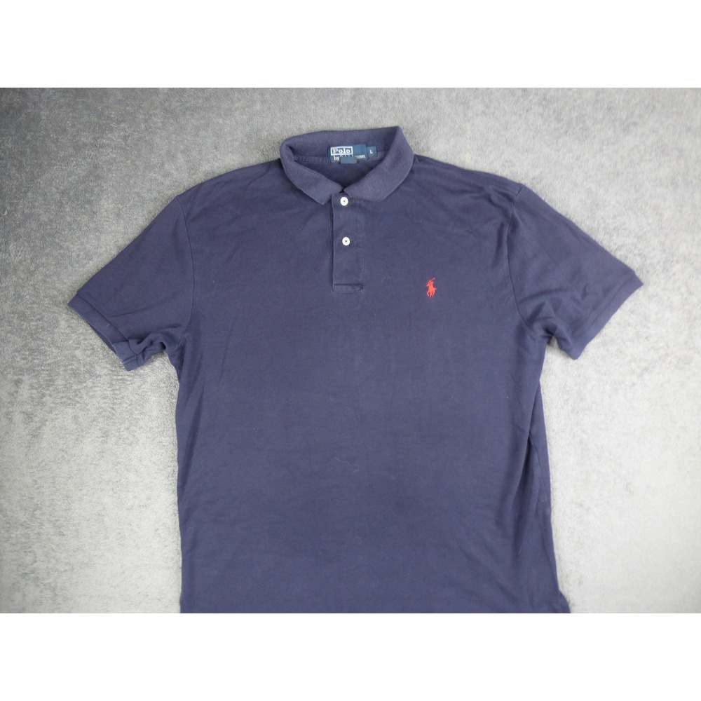 Polo Ralph Lauren Mens Large Navy Blue Short Sleeve Cotton Polo Shirt Red Pony